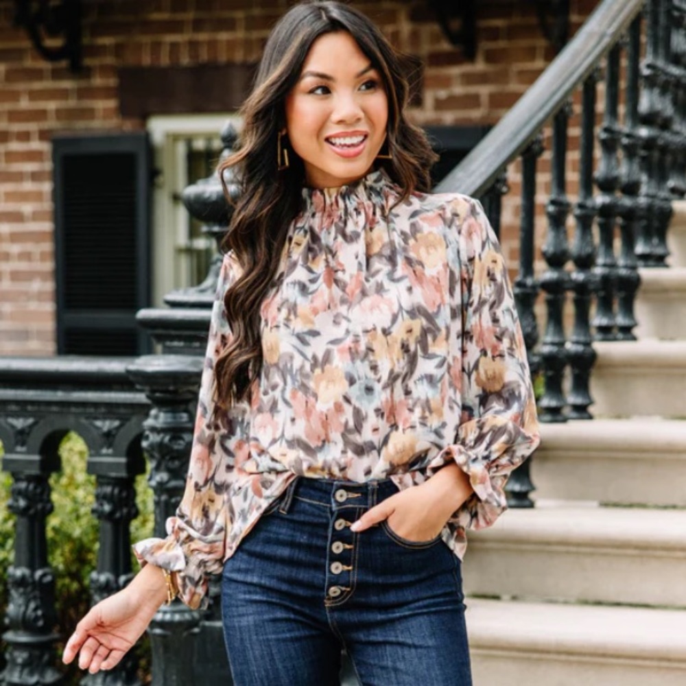 Cinnamon Brown Floral Blouse